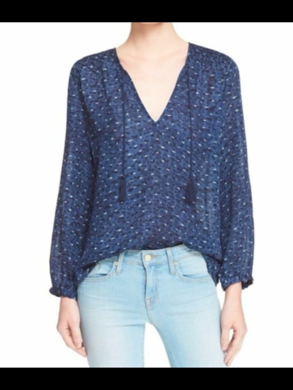 Joie Ayala 100% Silk Top Blouse Size Medium Blue & White